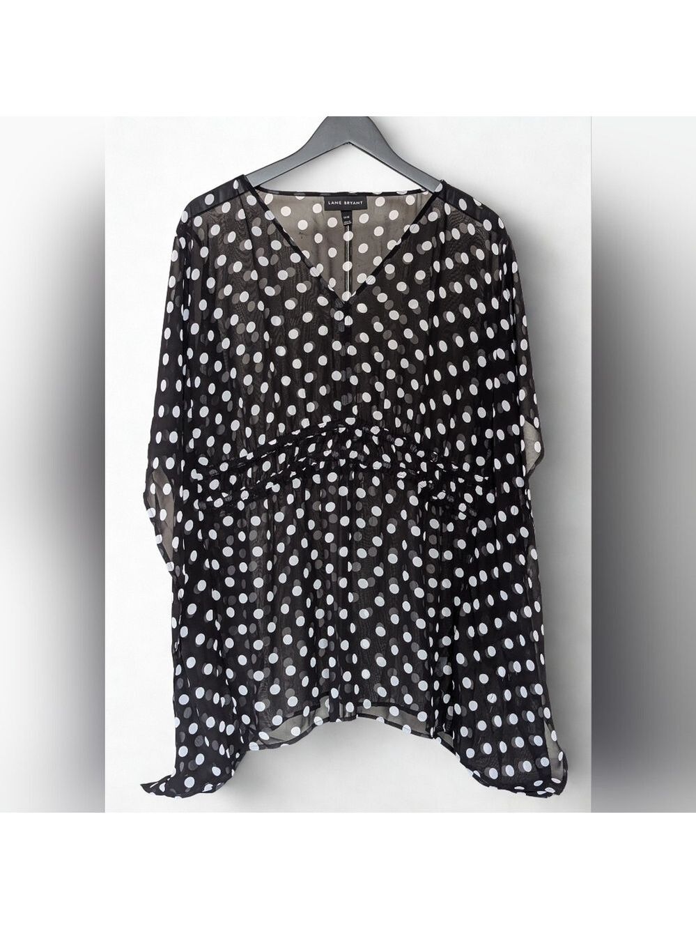 Lane Bryant Black White Polka Dot V-Neck Top Size 14/16